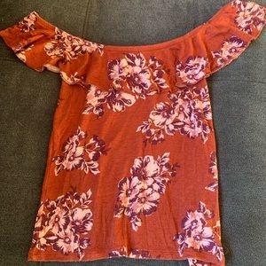 Orange floral cropped off the shoulder top with ruffles